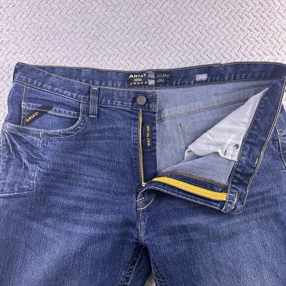 Ariat Rebar Jeans Mens 40x32 M4 Relaxed Boot Cut Blue Cotton Denim Pants Work - Picture 6 of 16